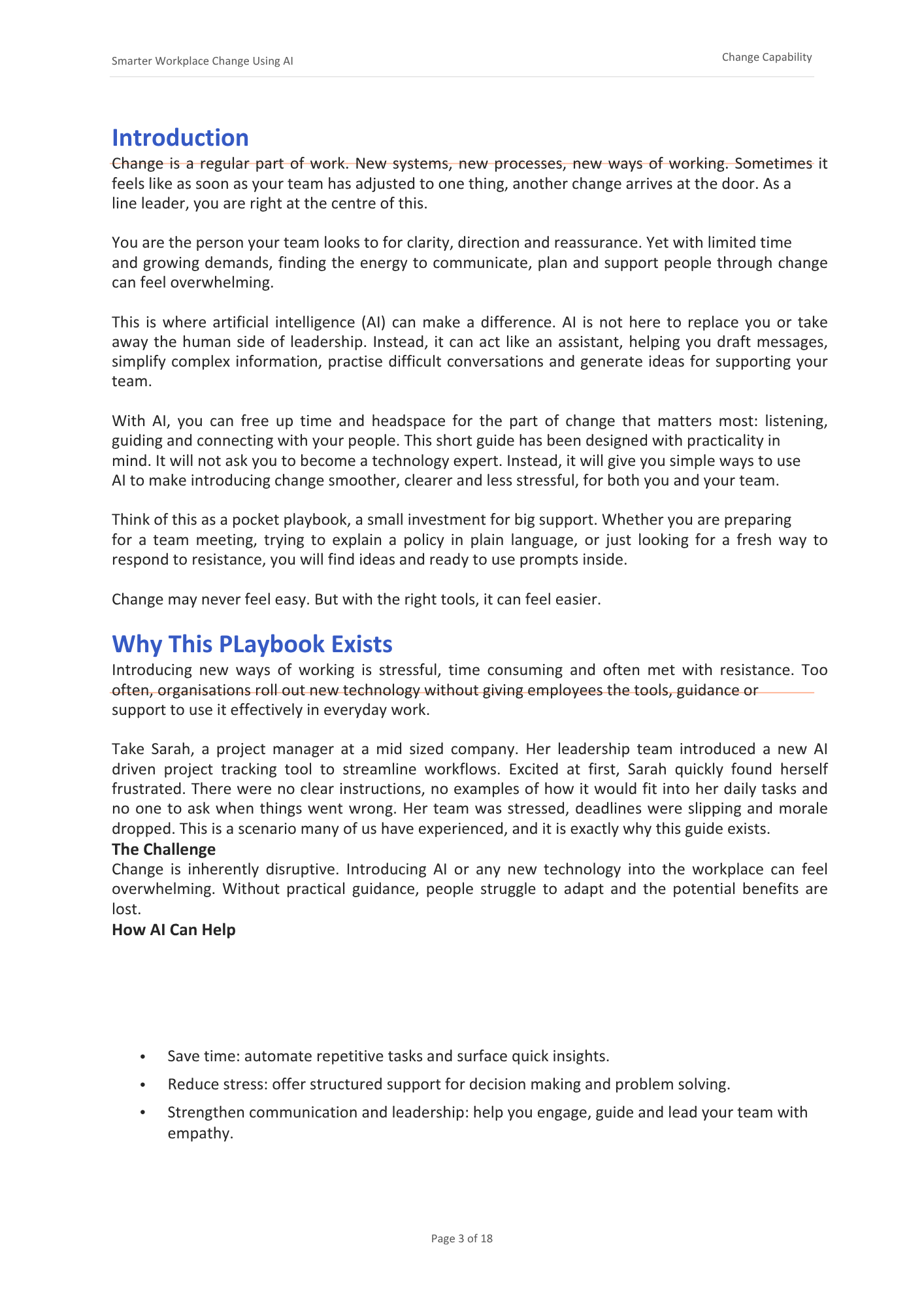 Playbook - Smarter Workplace Change Using AI - for line leaders